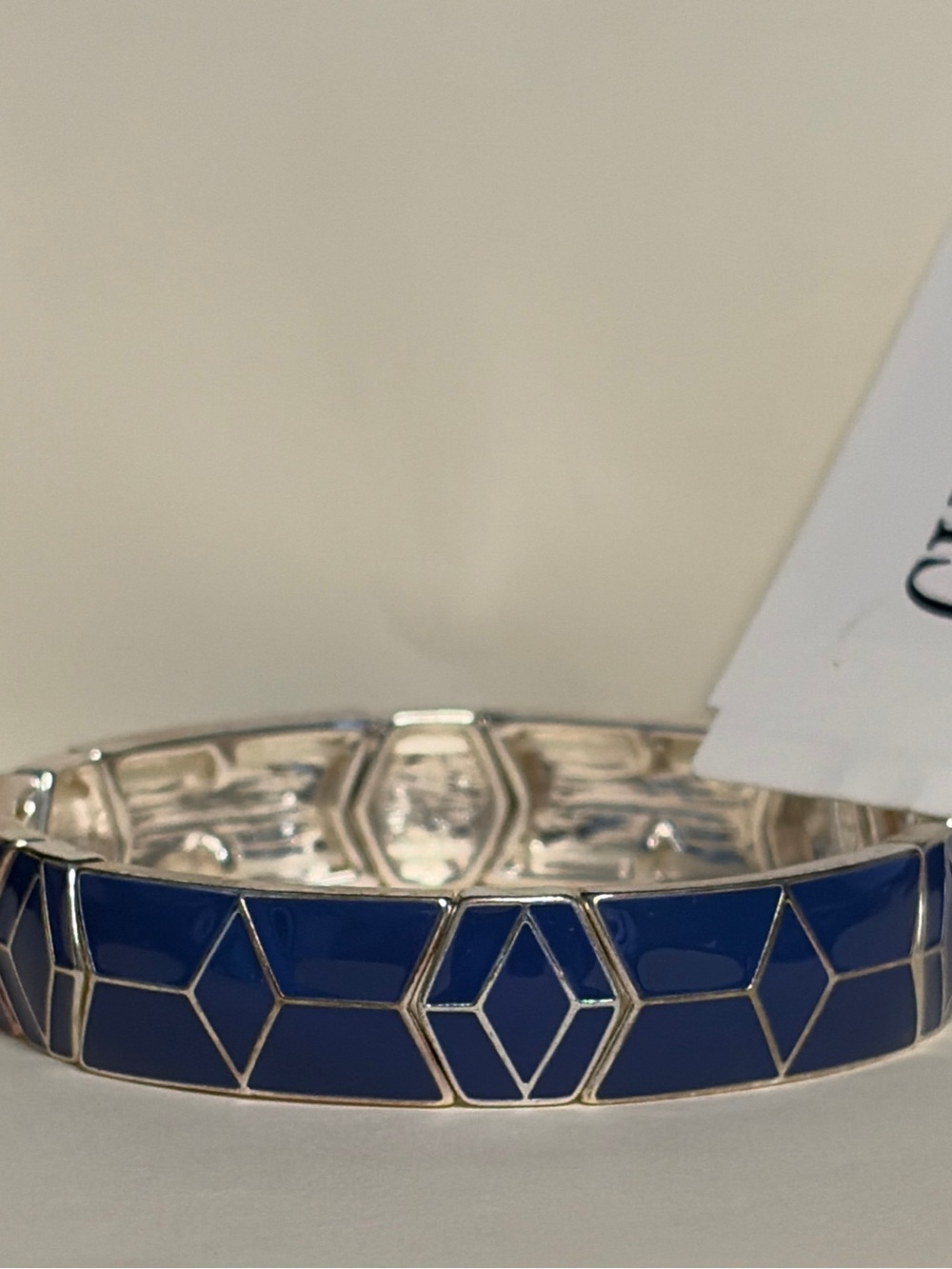 CHAPS New Blue Enamel Geometric Stretch Bracelet Silver Tone NWT